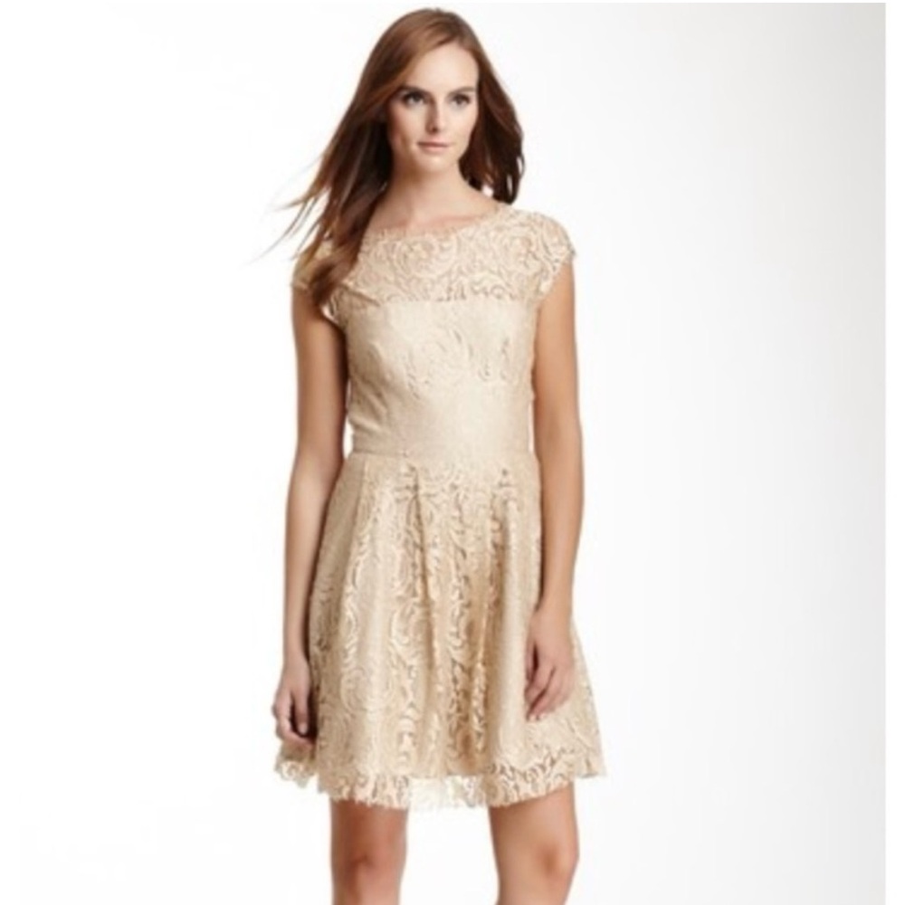 Gold Lave Backless A-Line Mini Dress with Cap Sleeves